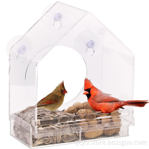 Acrylic Window Bird Feeder House with Sliding Feed Tray